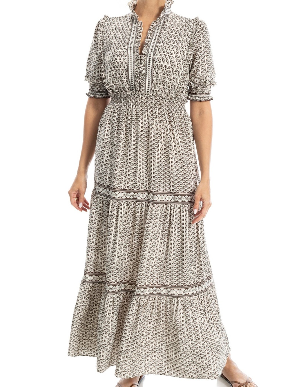 Max Studio Floral Short Sleeve Tiered Maxi Dress